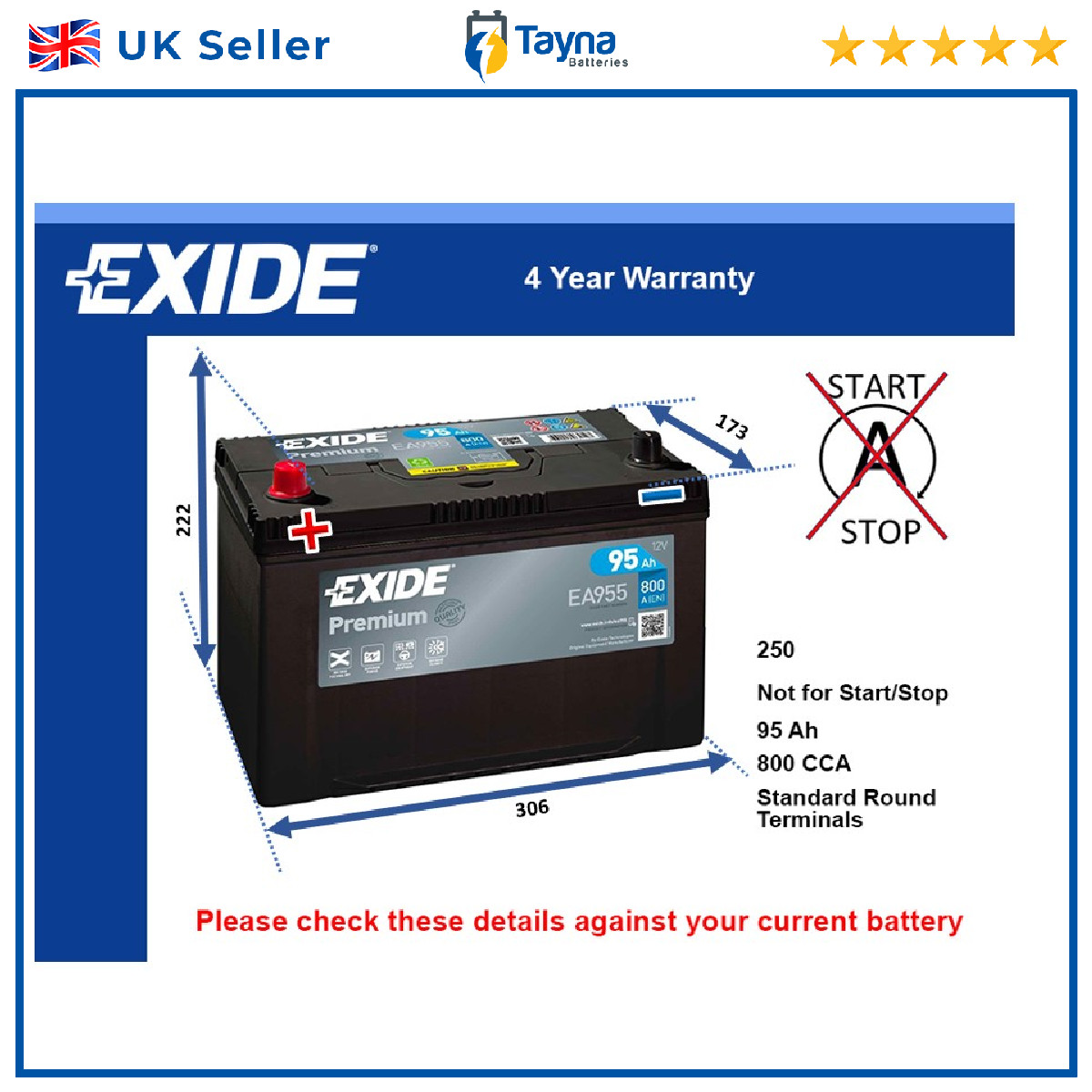 Battery fits ISUZU RODEO TROOPER PICKUP ELF MU WIZARD FARGO MIDI 250
