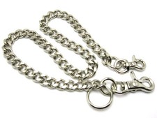 Solid Brass Cast Double Clip Wallet Chain, Kihei Cut, Gloss Nickel Silver