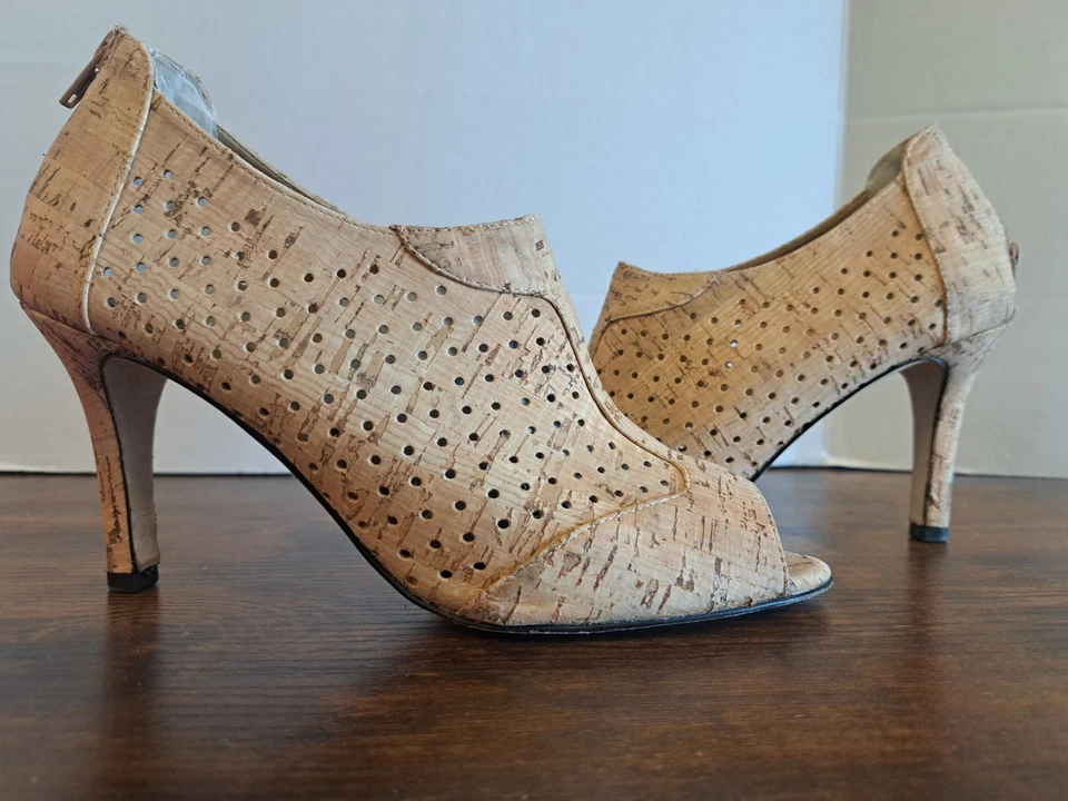 Sapatos femininos VANELI sapatos de couro de cortiça recortado peep toe fecho com zíper sapatos 9 N - Imagem 2 de 4