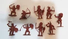 MARX 9 INDIANS 54mm VINTAGE FORT APACHE PLAYSET FIGURES RED/BROWN SOME AS-IS