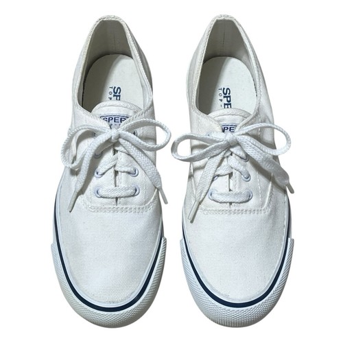 Sperry Top Sider Womens 6.5 Sneaker Classic Canvas Lace Up Non Slip Casual White