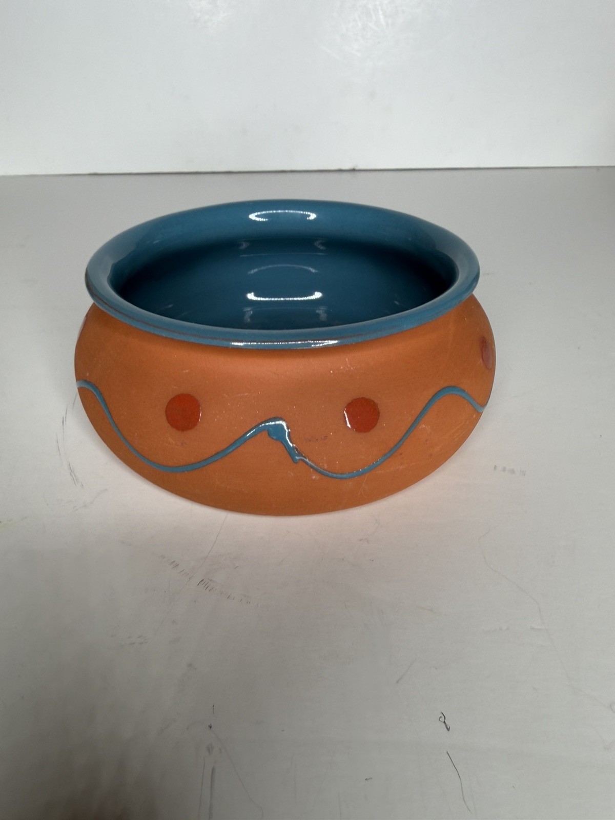 VTG Himark Portugal Terracotta Bowl/Planter Orange/Turquoise Hand Painted-P16B2
