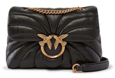 PINKO Love Puff Mini CL Sheep Nappa Quilt Tasche Black - Antique Gold