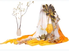100% Silk large Scarf Women neckerchief Shawl Wrap floral orange yellow HD118-51