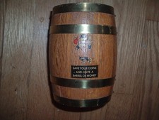 Real Wood Barrel Coin Bank New London Federal Saving and Loan No Key 6" tall