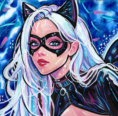#ad Original Painting A4 Felicia Hardy Black Cat Fan Art Female Figure Marvel 2026 $150.00