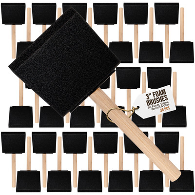 36Count - 3'' Disposable Poly Foam Brushes for All Paints, Stains, Varnish & Glue