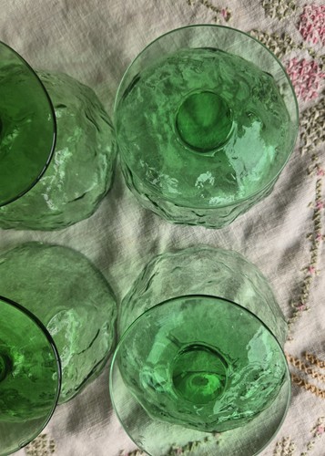 6 Morgantown #1962 Green Crinkle Glass Sherbet Dishes Dessert Bowls Vintage - Picture 7 of 10