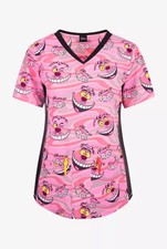 Tooniforms Disney's Cheshire Smile Women's 2-Pocket STRETCH V-Neck Print Scrub