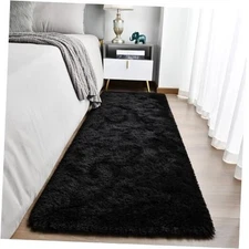  Super Soft Shaggy Runner Rugs Fluffy Carpets, 2x6 2' x 6' (Rectangular) Black