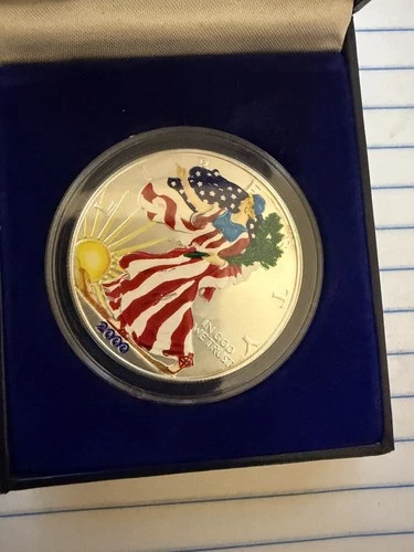 2000 Painted Walking Liberty American Eagle One Dollar Coin 1 Oz Silver Bullion