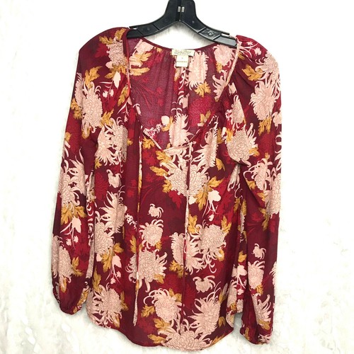 Lucky Brand womens peasant boho red floral rayon tunic size small bubble sleeve  - Picture 1 of 6