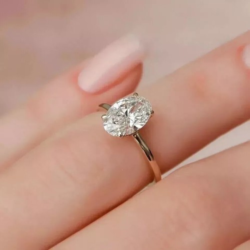 2Ct Oval Cut Lab Created Women's Engagement Rings 14K White Gold Plated - 第 2/5 張圖片
