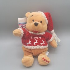 Winnie the Pooh Santa Claus W/Hat Christmas Bean Bag Plush 9" Disney Store New