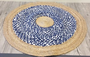 Linvosges Teppich Rund Geflochtener Baumwolle Umrandung Jute Blau