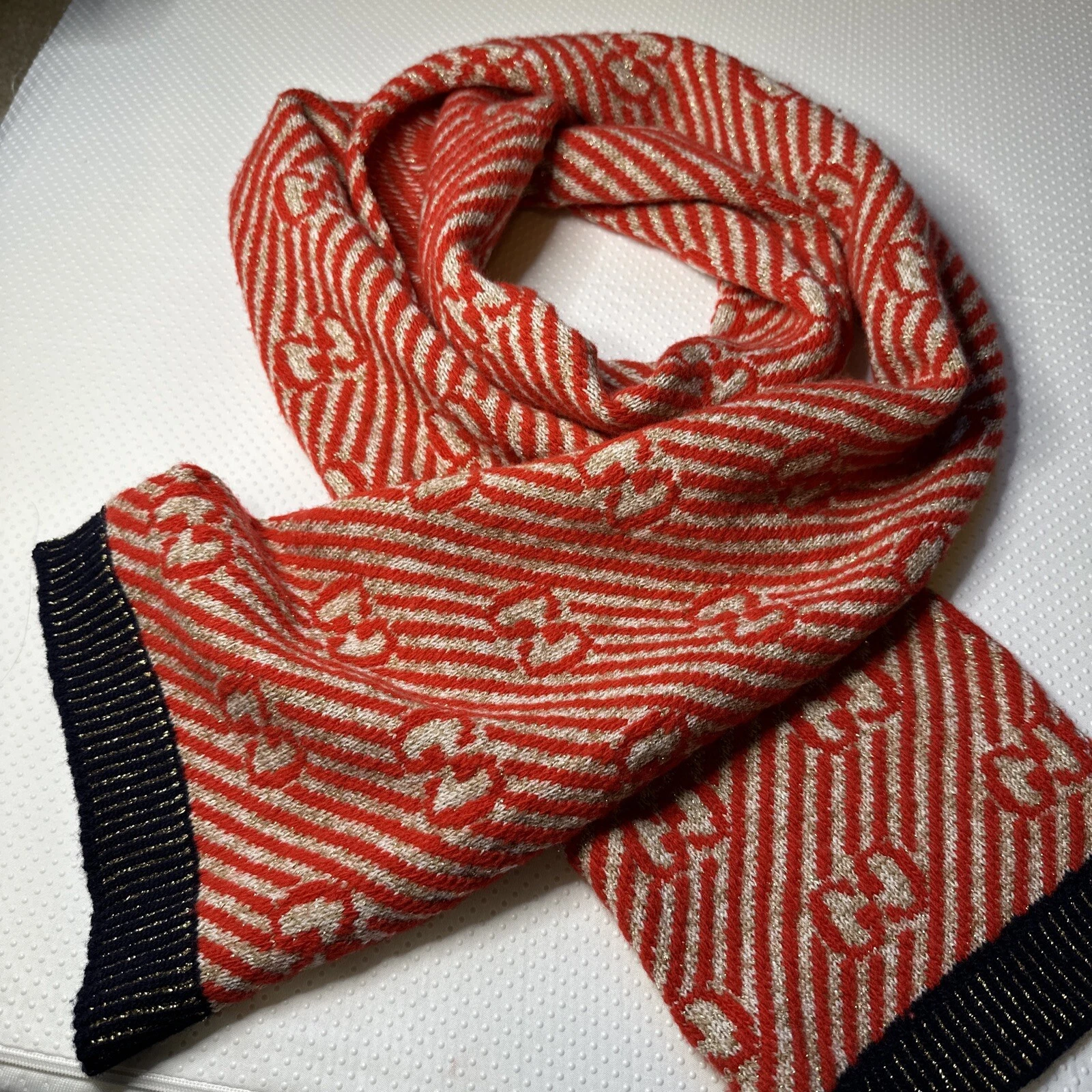 Écharpe femme Gucci authentique rouge et or 180 cm x 20 cm