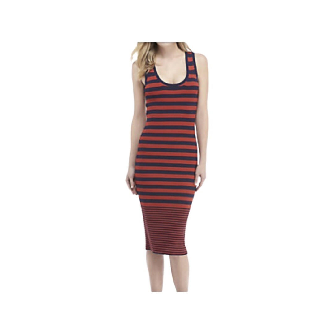 michael kors ribbed tank dress Michael Michael Kors Stripped Ribbed Tank Dress Sleeveless Midi Size S Red  Navy