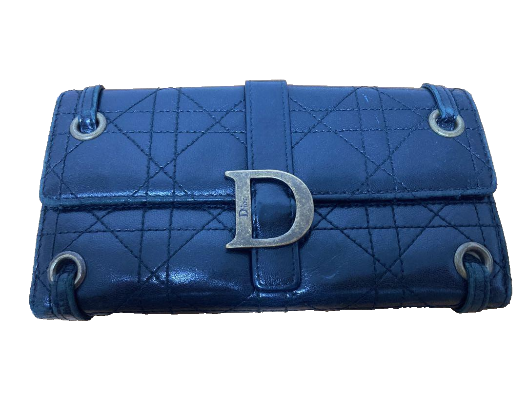 Christian Dior CD Navy Quilted Leather Long Wallet Gift from Japan