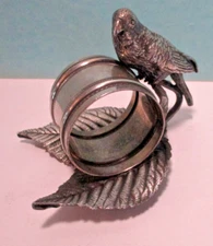 Antique Victorian Napkin Ring Large Parrot and Leaves