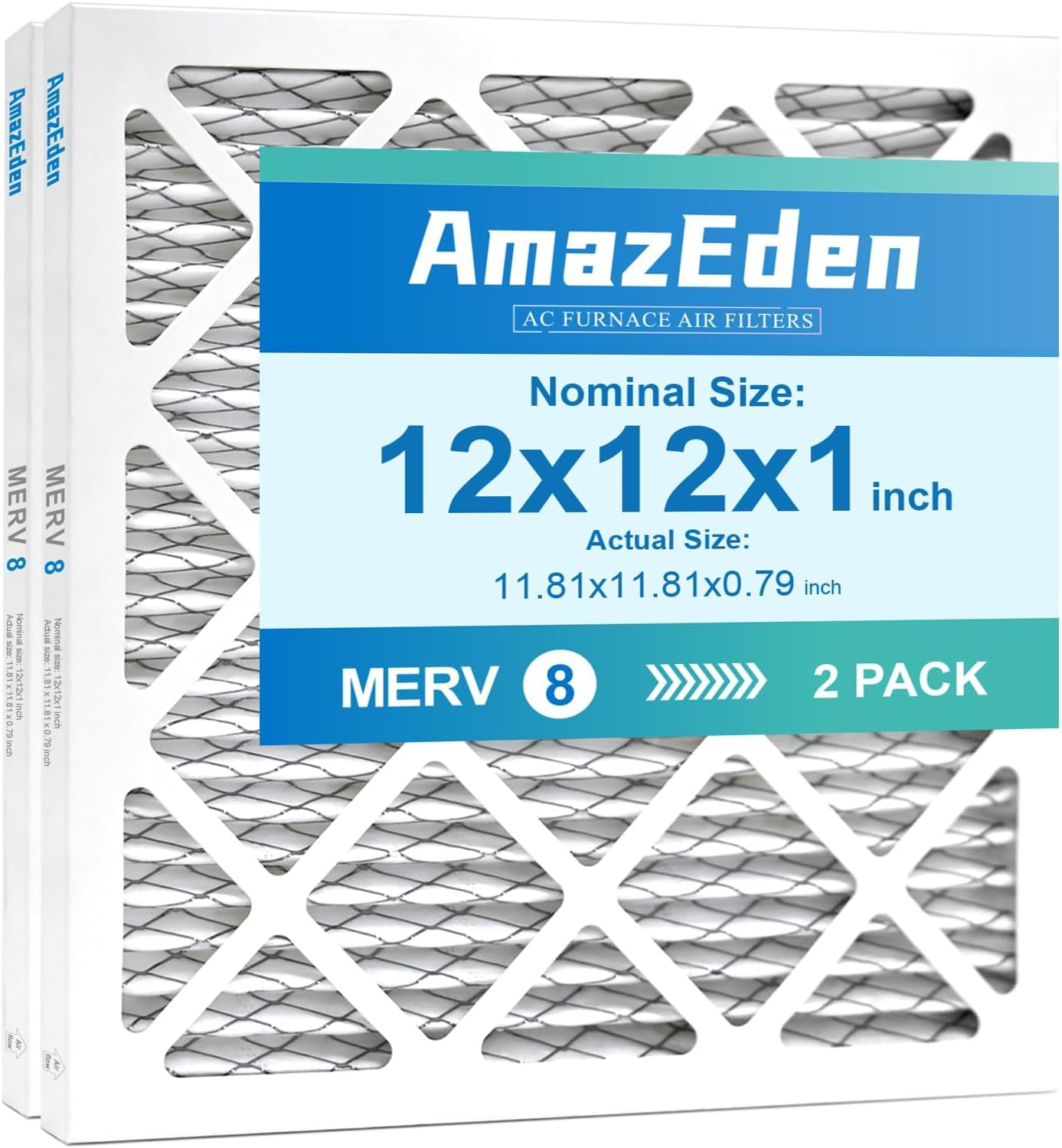 12x12 MERV 8 Pleated Air Filter 2-Pack – 11.81x11.81 Exact Fit