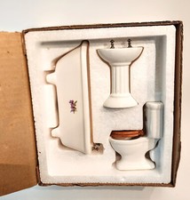 Vintage 3 Pc Dollhouse Miniatures orcelain Bathroom Fixtures Set NOS in Orig Box