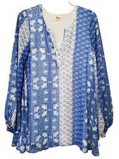 Show Me Your Mumu Jamie Tunic Size Small Split Neck Elastic Cuff Mixed Pattern