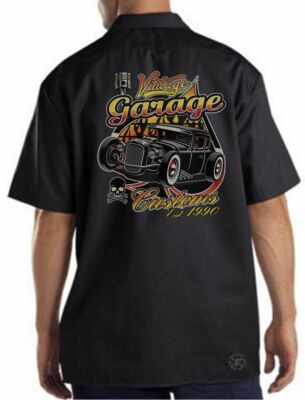 Vintage Garage Customs Work Shirt Mechanic ~ Rat Rod Chop Shop ~ Est. 1990