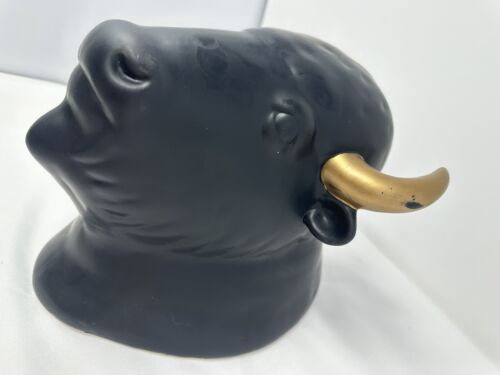 Vintage Matt Schwarz Gold Keramik Bison Kopf Büste Wanddekoration Grenze Kunst - Bild 3 von 8