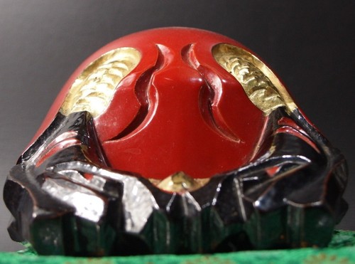 bwd2402 JAPANESE BUDDHIST MOKUGYO WOODEN FISH DRUM RED 12.6cm Width VINTAGE - Picture 3 of 17