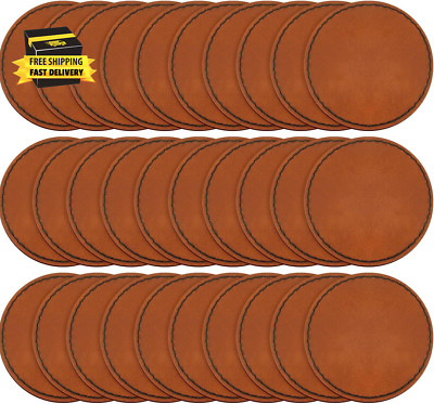30 Pcs Blank Leather Hat Patches with Adhesive round Laserable Leatherette Patch