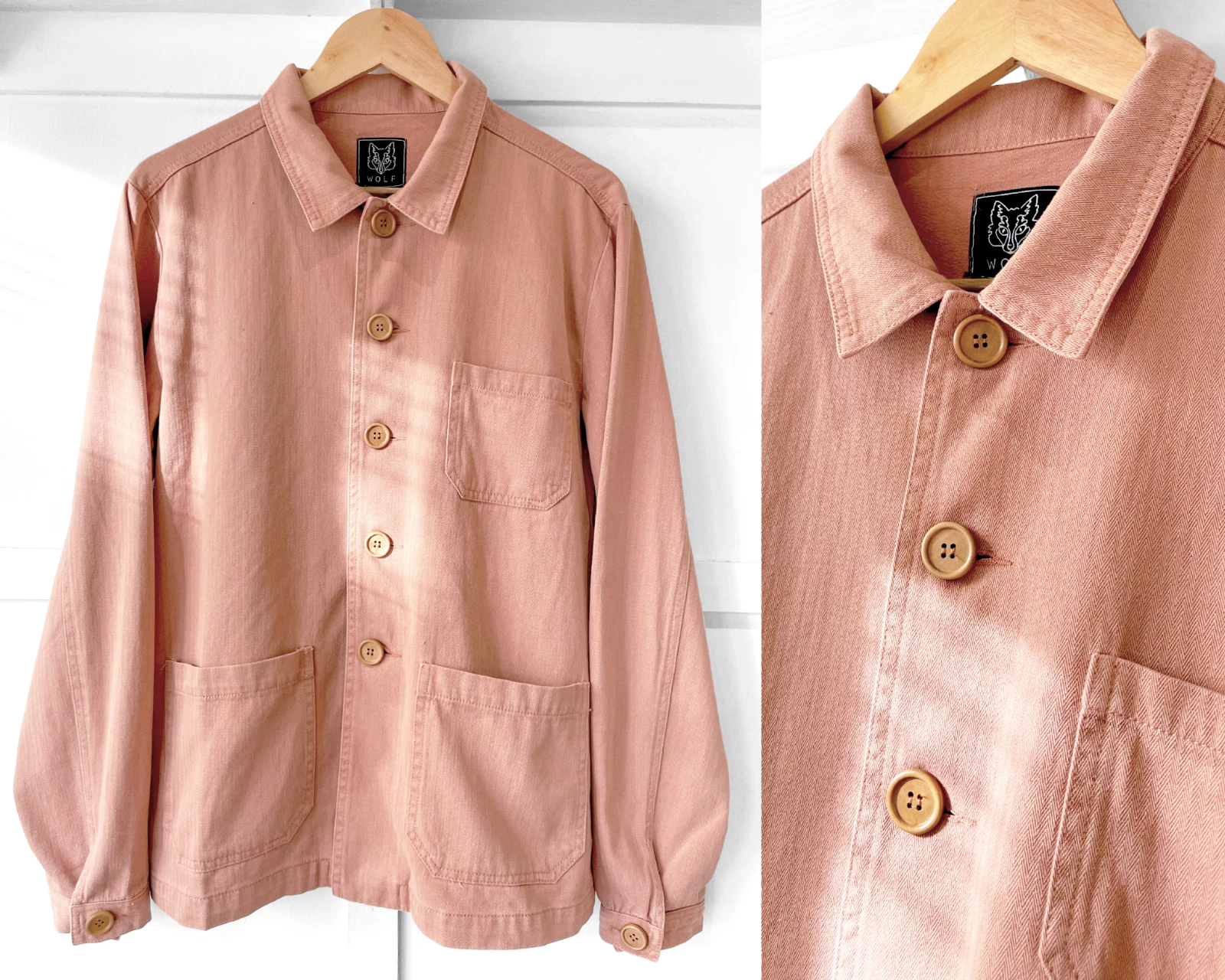 Washed French Chore Jacket Herringbone - 60s Style Vintage - Terracotta Pink