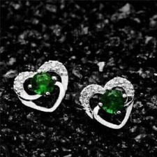 2.50Ct Round Cut Lab-Created Emerald Women's Stud Earrings 14K White Gold Finish