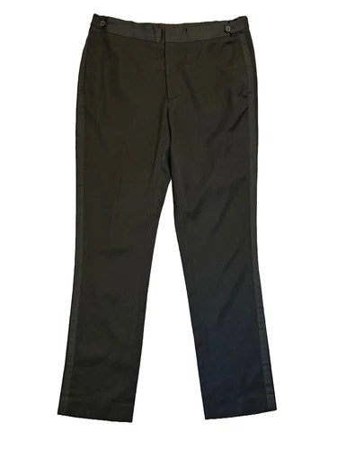 H&M Men's Slim Fit Side Stripes Chino Dress Black Pants Adjustable Size 36 R - Picture 1 of 17