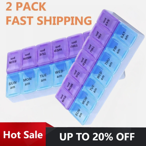 2 Pack Weekly Pill Box Organizer Twice a Day 7 day AMPM Organizer Case Medicine