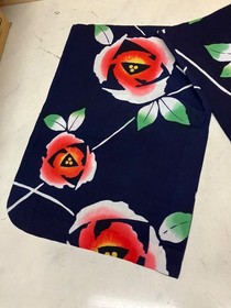 Vintage Japanese Yukata Navy Camellia Floral Summer Kimono