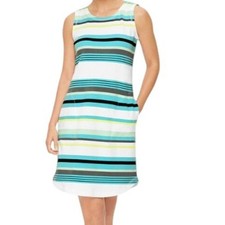 Talbots Women's Size M A-Line Sports Tank Dress Aqua Ladder Back Stripe