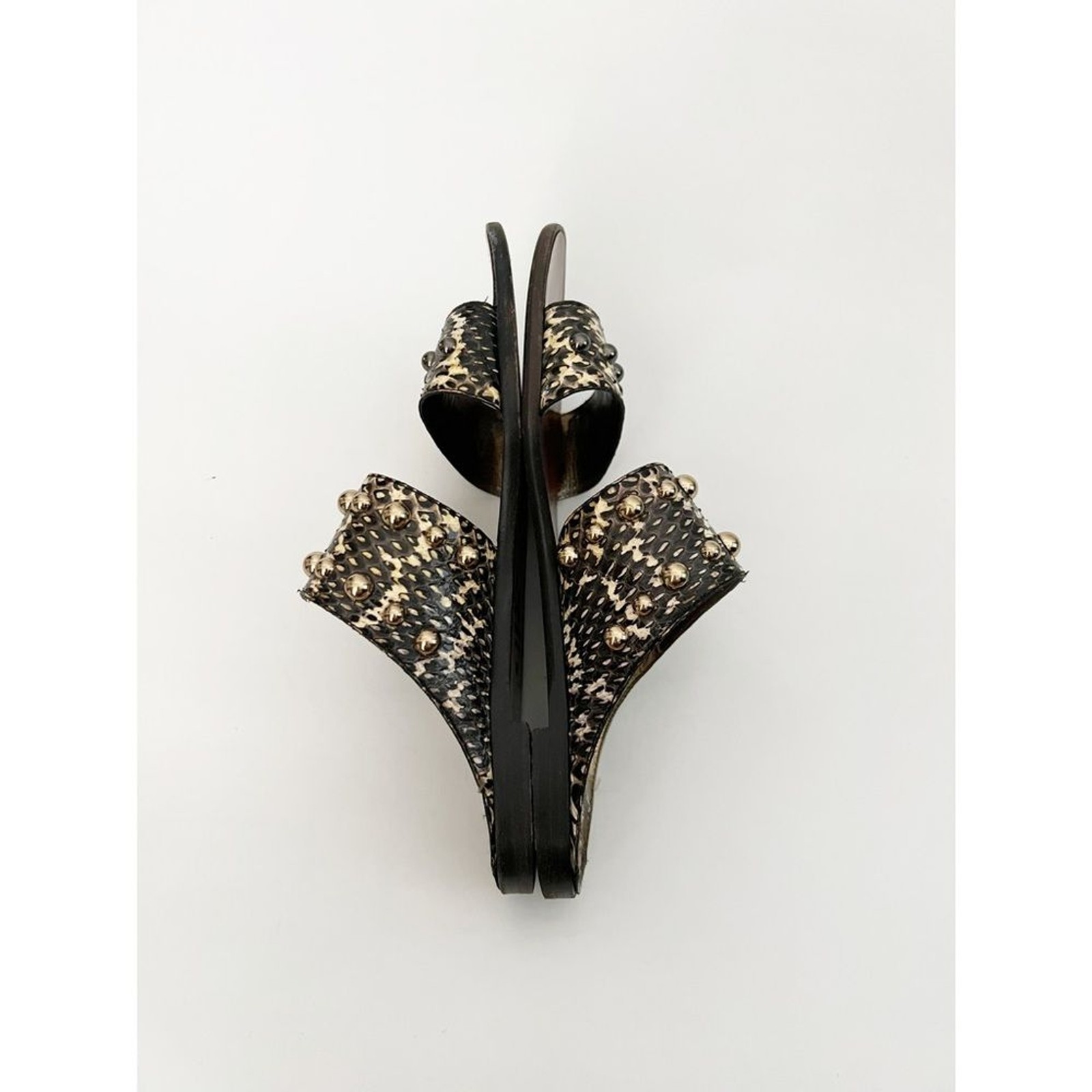 LANVIN Python Leather Double Strap Studded Flat S… - image 8