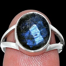 Natural Blue Labradorite Checker 925 Sterling Silver Ring s.7 Jewelry R-1002