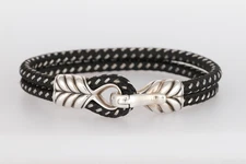 David Yurman 2-Row Black Poly Cord Sterling Silver Bracelet ESTATE