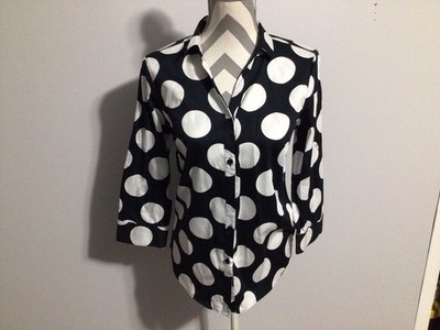 NY&C Black White Polka Dot 3/4 Convertible Sleeves Collared Shirt S