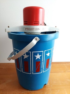 Vintage Proctor Silex Ice Cream Maker Red White Blue Stars Stripes Bucket Works