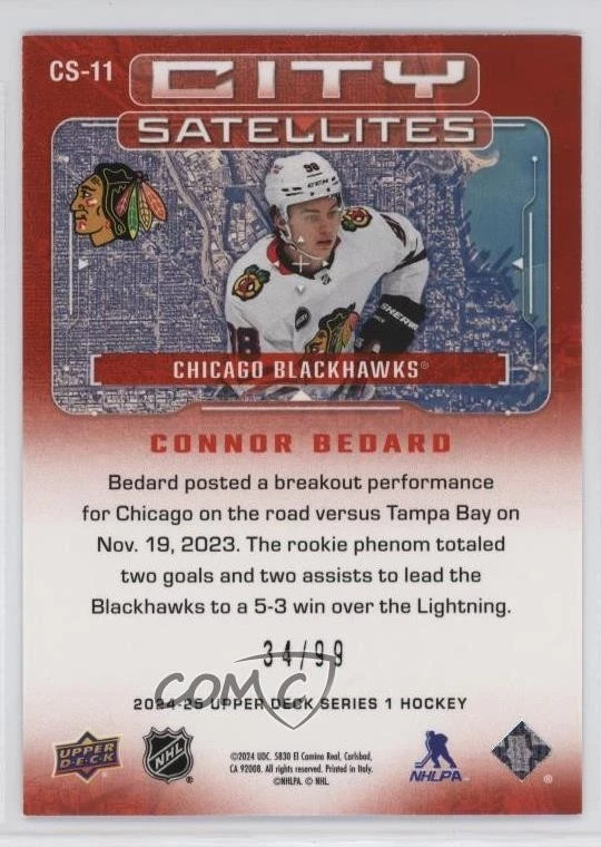 2024-25 Upper Deck Series 1 City Satellites Red /99 Connor Bedard #CS-11 - Image 2 of 2