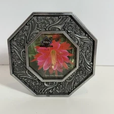 Fetco Floral  Standing Pewter Photo Picture Frame 3 X 3 Silver Mini