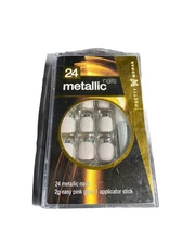 Pretty Woman Faux PRESS ON Nails METALLIC FRENCH SILVER SQUARE - NEW