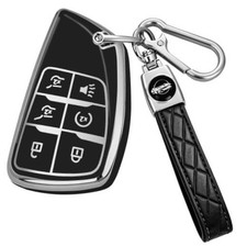 for Chevy GMC Key Fob Cover with Keychain Durable Soft 6-Buttons Silver/Black