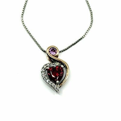 Kay Jewelers Sterlingsilber 10 K Gold Herz Diamant Laborgefertigt Rubin Halskette