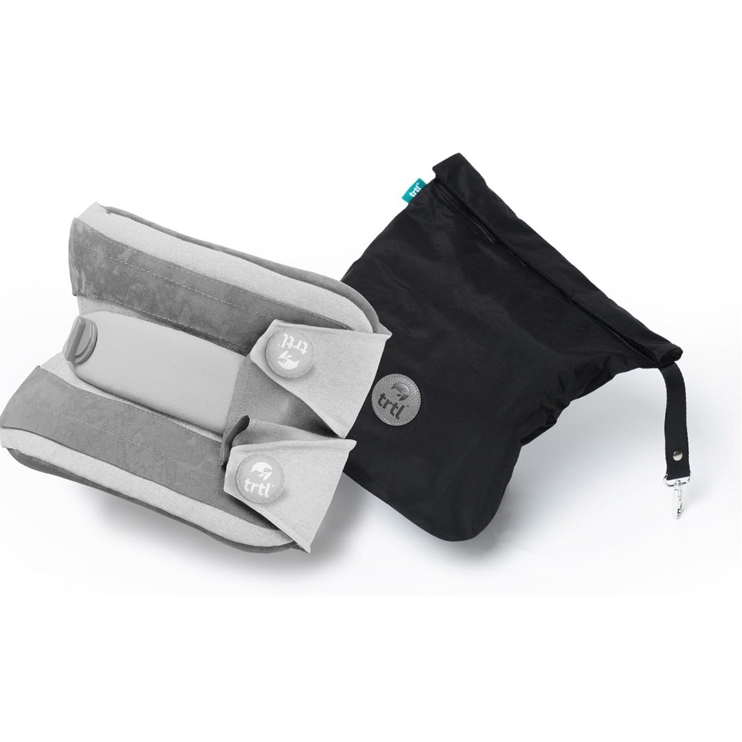 TRTL Travel Pillow Plus Adjustable Head Support for Airplane Comfort in Gray  -image