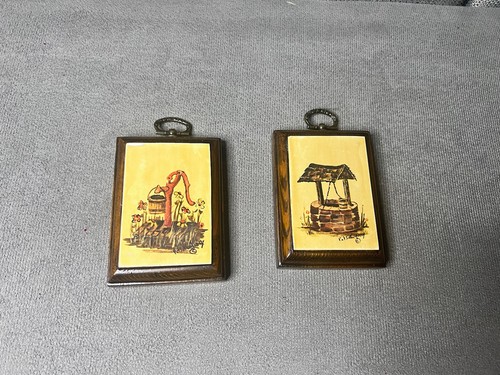 Paire de mini plaques MCM décoration murale en bois Cottagecore pompe à eau puits photo - Photo 2/7