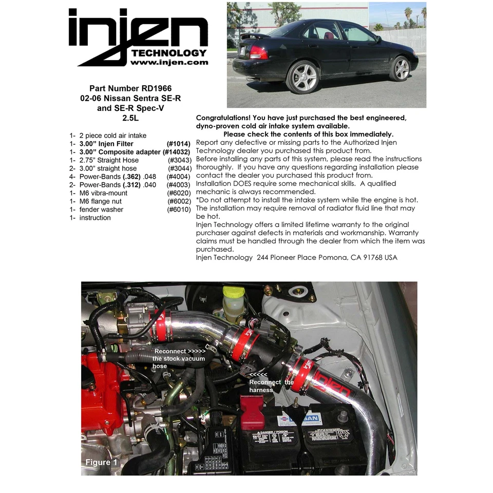 Entrada de aire frío de aluminio pulido Injen RD1966P para 02-06 Nissan Sentra SE-R 2.5 Foto 4 de 4