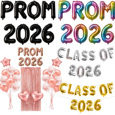 16" inch PROM 2026 FOIL BALLOONS CLASS OF 2026 GRADUATION CONGRATS TINSEL DECOR